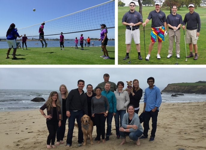 Worry-Free Company Culture Photo collage of Intermedia employees outside of the office