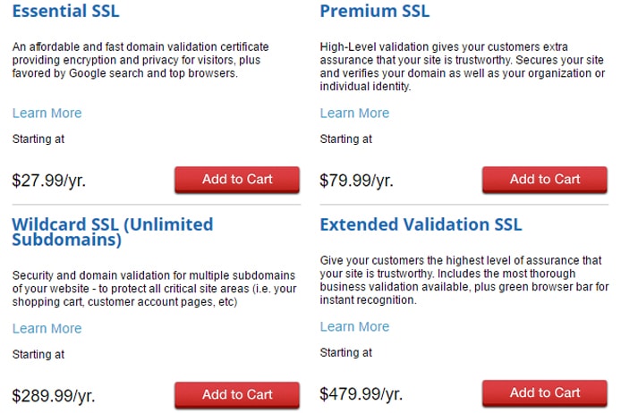 Screenshot of Web.com SSL certificate pricing Screenshot of Web.com SSL certificate pricing
