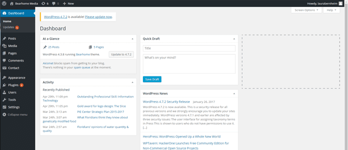 Screenshot of WordPress dashboard Screenshot of WordPress dashboard