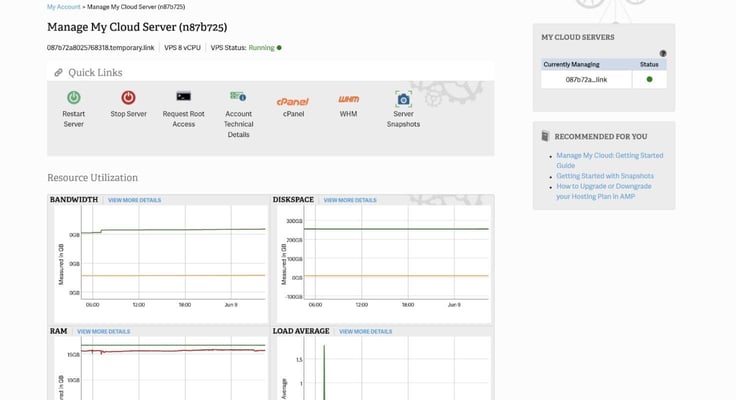 InMotion vps dashboard