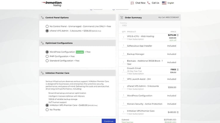 InMotion VPS in cart