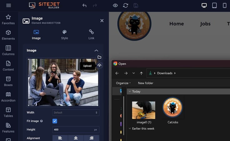 Sitejet builder interface