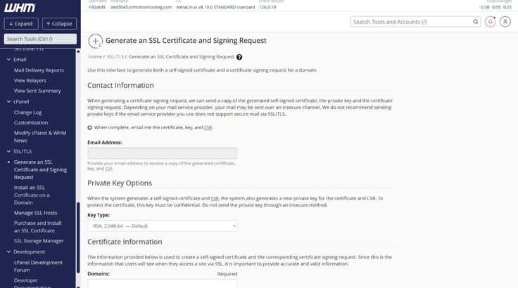 WHM SSL page
