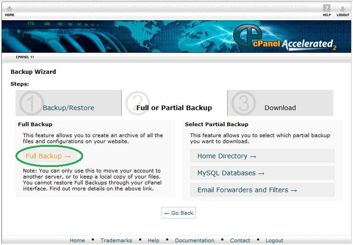 Choose full or partial backup Choose full or partial backup