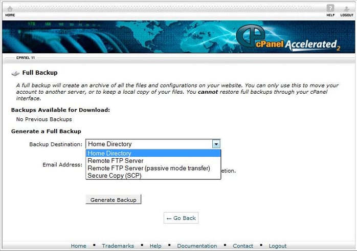 Choose full or partial backup Choose full or partial backup
