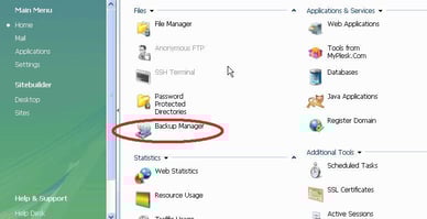 the Backup Manager in Plesk