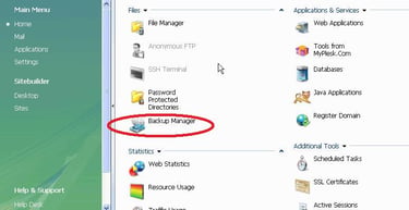 the Backup Manager in Plesk the Backup Manager in Plesk