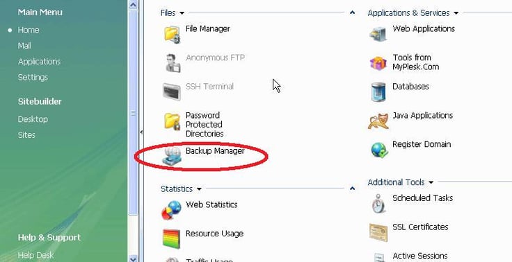 the Backup Manager in Plesk the Backup Manager in Plesk