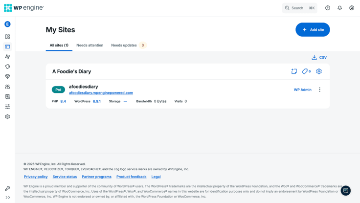 My Sites dashboard