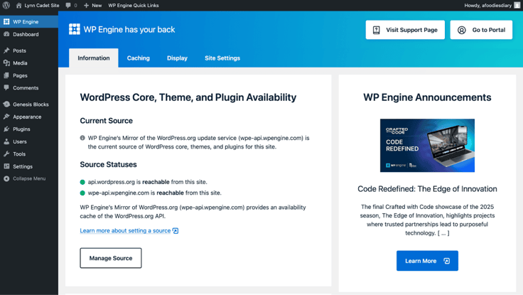 WordPress interface with WP Engine white labeling