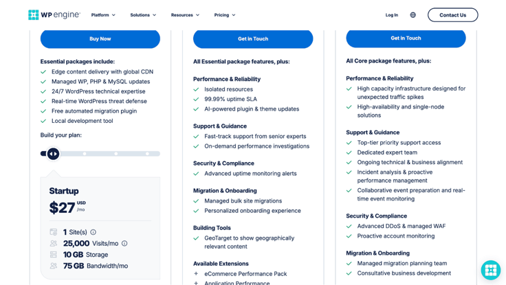 WP Engine pricing page