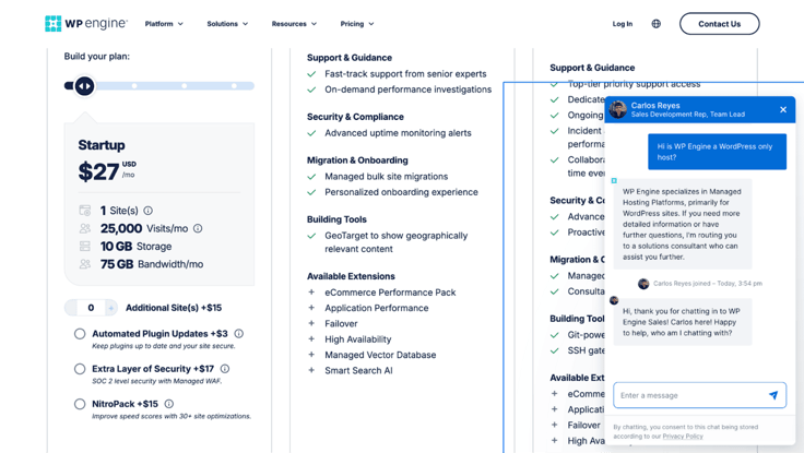 WP Engine customer support interaction