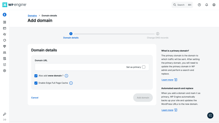 WP Engine add and configure a domain name