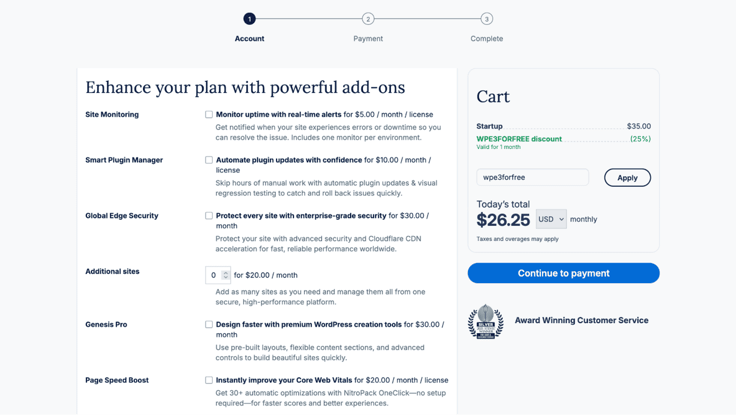WP Engine checkout cart