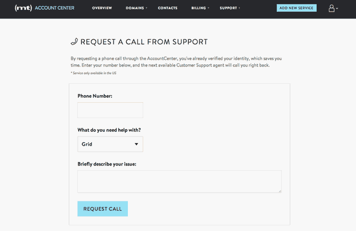 Media Temple Control Panel Request a Support Call in Action Media Temple Control Panel Request a Support Call in Action