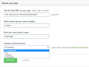 Cloud 66 dashboard about your app settings
