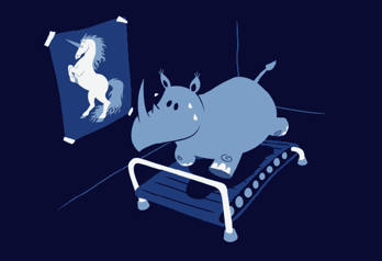 Rhino on treadmill trying to be a unicorn