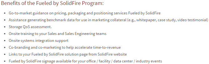 SolidFire's Fueled by SolidFire program benefits SolidFire's Fueled by SolidFire program benefits