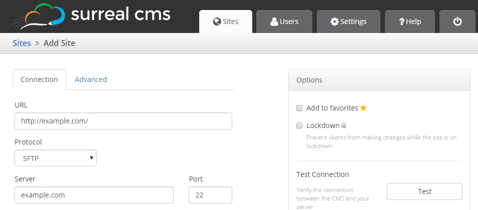 Surreal CMS Dashboard Add New Site Surreal CMS Dashboard Add New Site
