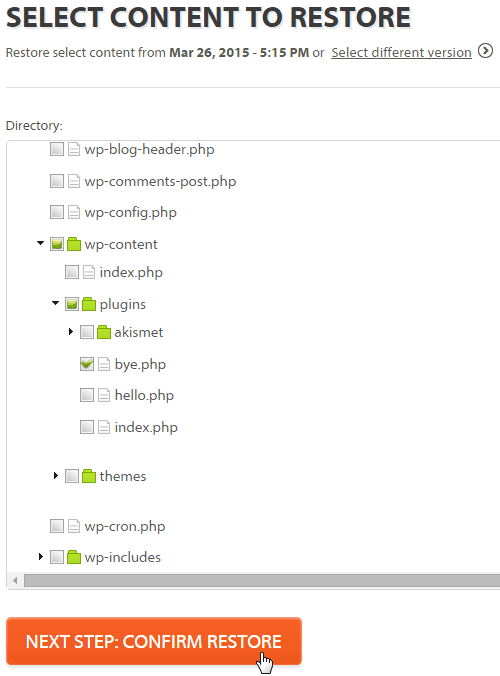 CodeGuard Selective Restore Select Files