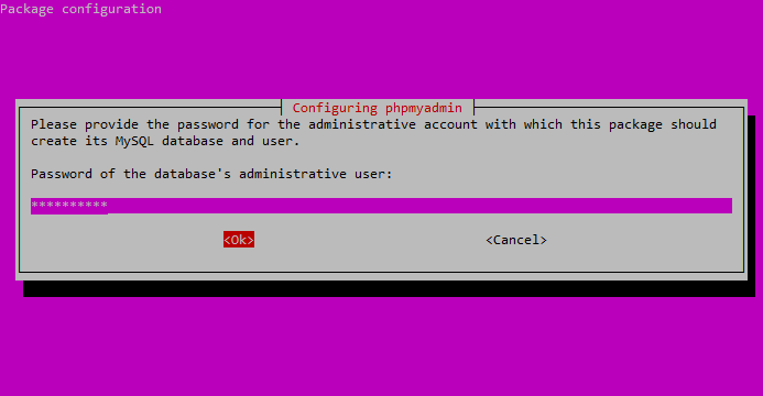 phpMyAdmin Package Configuration Enter DB Admin Password