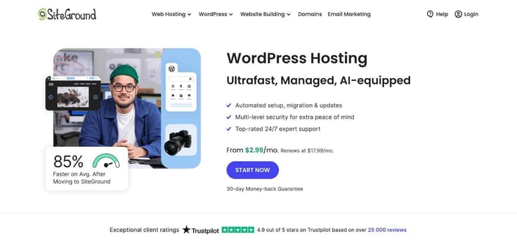 SiteGround WordPress hosting landing page