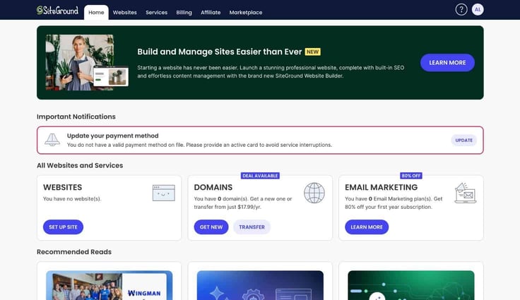 SiteGround client area