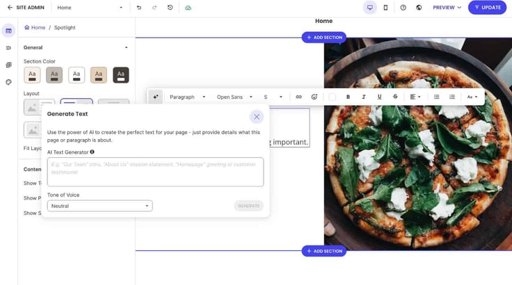 SiteGround AI text generator