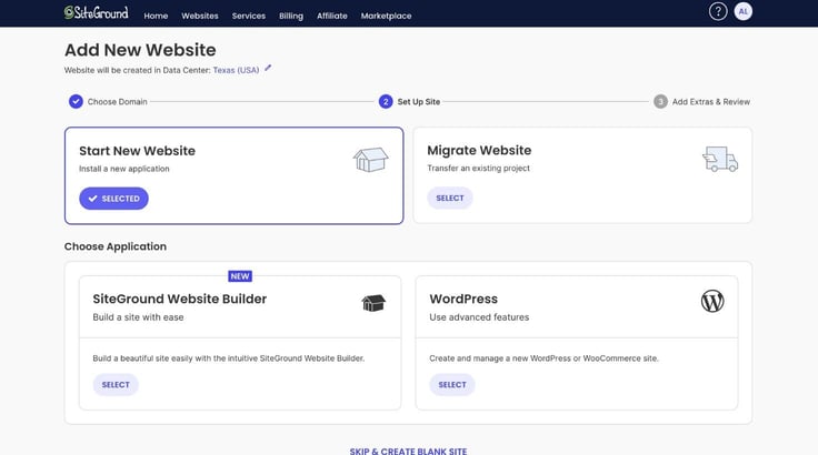 SiteGround site builder process
