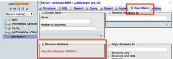 Screenshot of the PHPMyAdmin tool for WordPress database removal