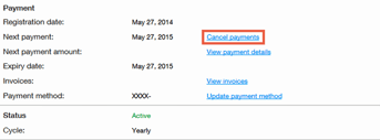 Screenshot of Wix payment info: "Cancel Payments" Screenshot of Wix payment info: "Cancel Payments"