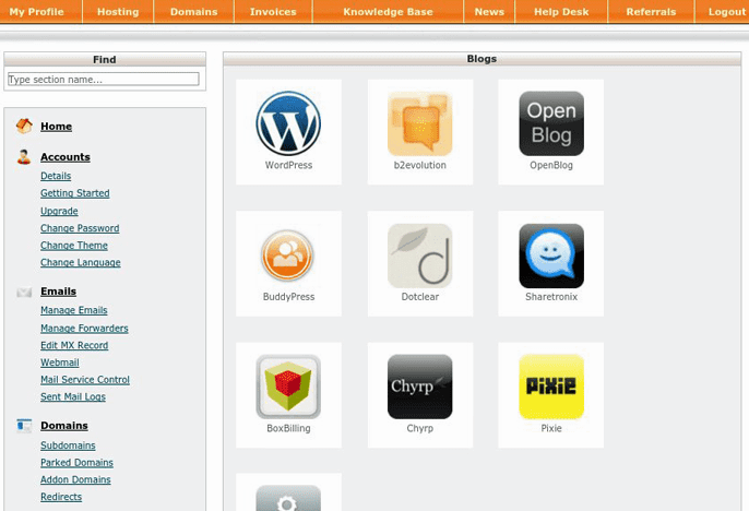 screenshot of automatic installer in cPanel