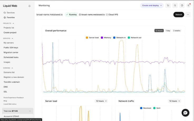 Liquid Web server monitoring page Liquid Web server monitoring page