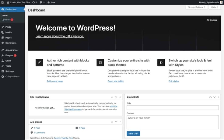 Liquid Web WordPress dashboard Liquid Web WordPress dashboard