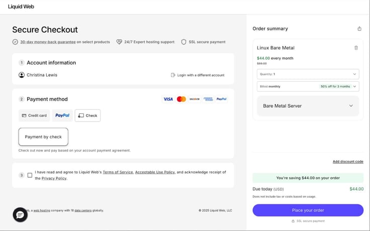 Liquid Web bare metal checkout Liquid Web bare metal checkout