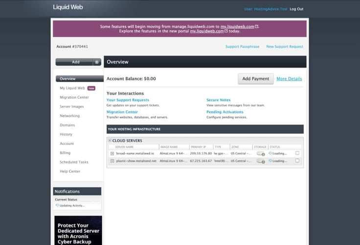 Liquid Web dashboard Liquid Web dashboard