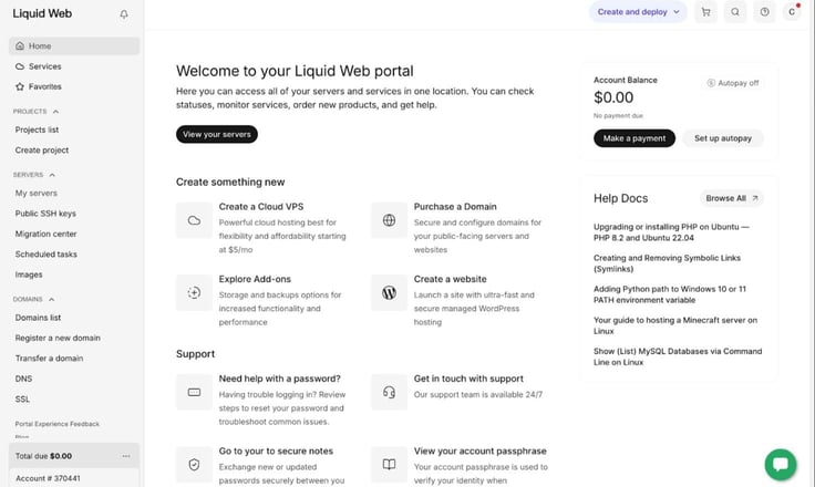Liquid Web portal Liquid Web portal