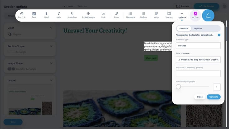 Screenshot of the IONOS AI text generator tool