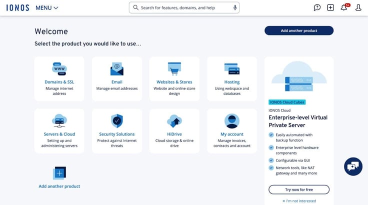 Screenshot of the IONOS control panel