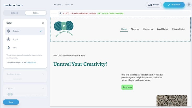 Screenshot of the Crochet Corner website in progress