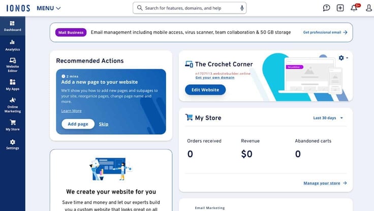 IONOS eCommerce dashboard