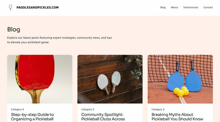 A screenshot of the Paddles and Pickles blog