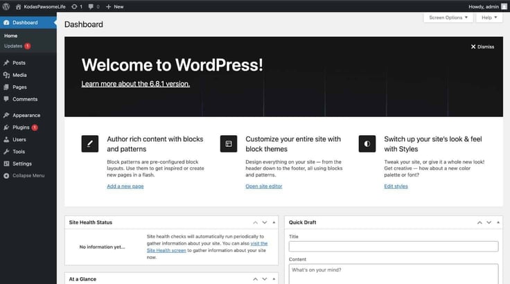 IONOS' WordPress dashboard screenshot