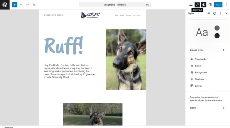 Screenshot of the WordPress page editor