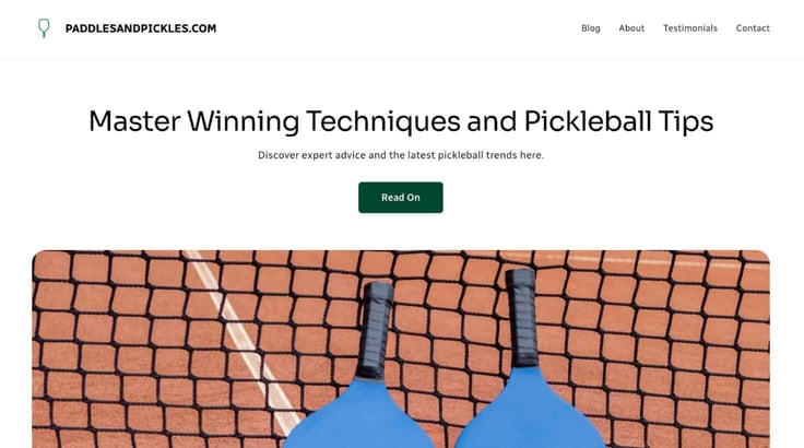 A screenshot of Pickles and Paddles website made with IONOS WordPress hosting