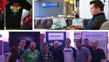 Images of the DreamHost team in office and at conferences
