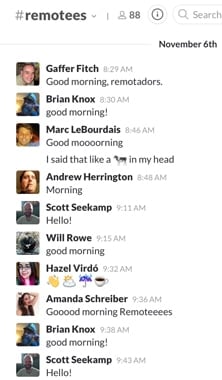 A typical start to the conversation on the DigitalOcean remote employee Slack channel