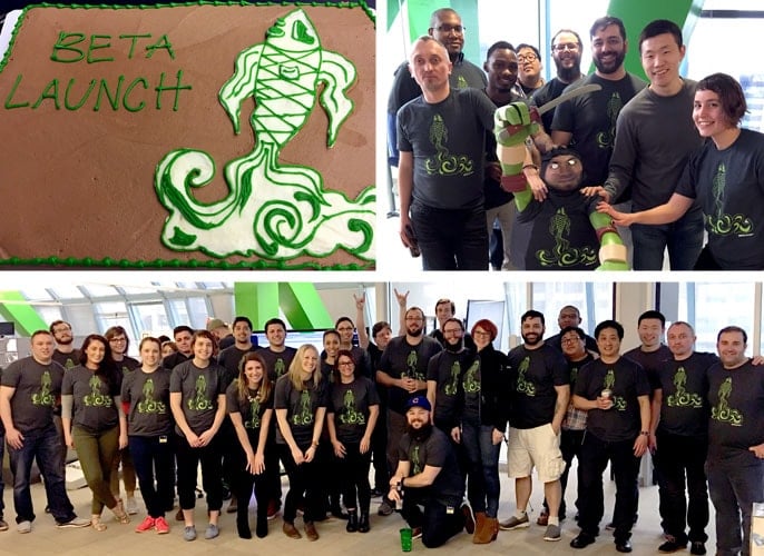 Cake and employees celebrating the beta launch of AI Cake and employees celebrating the beta launch of AI
