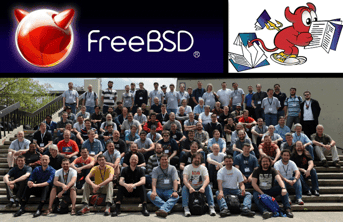 FreeBSD's mascot, "Beastie" and team at BSDCan 2014
