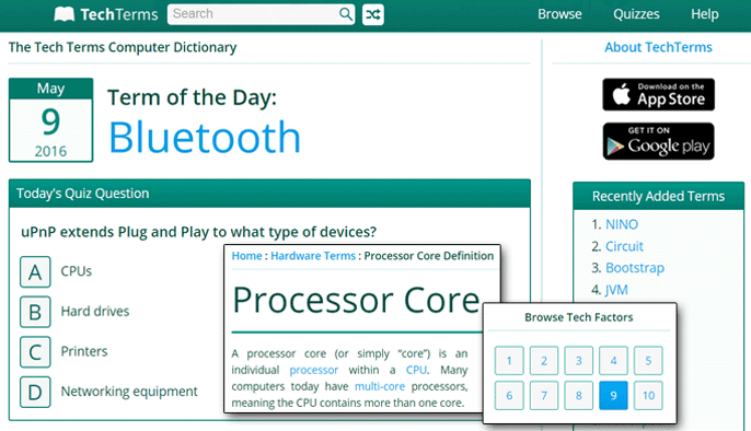 TechTerms homescreen TechTerms homescreen